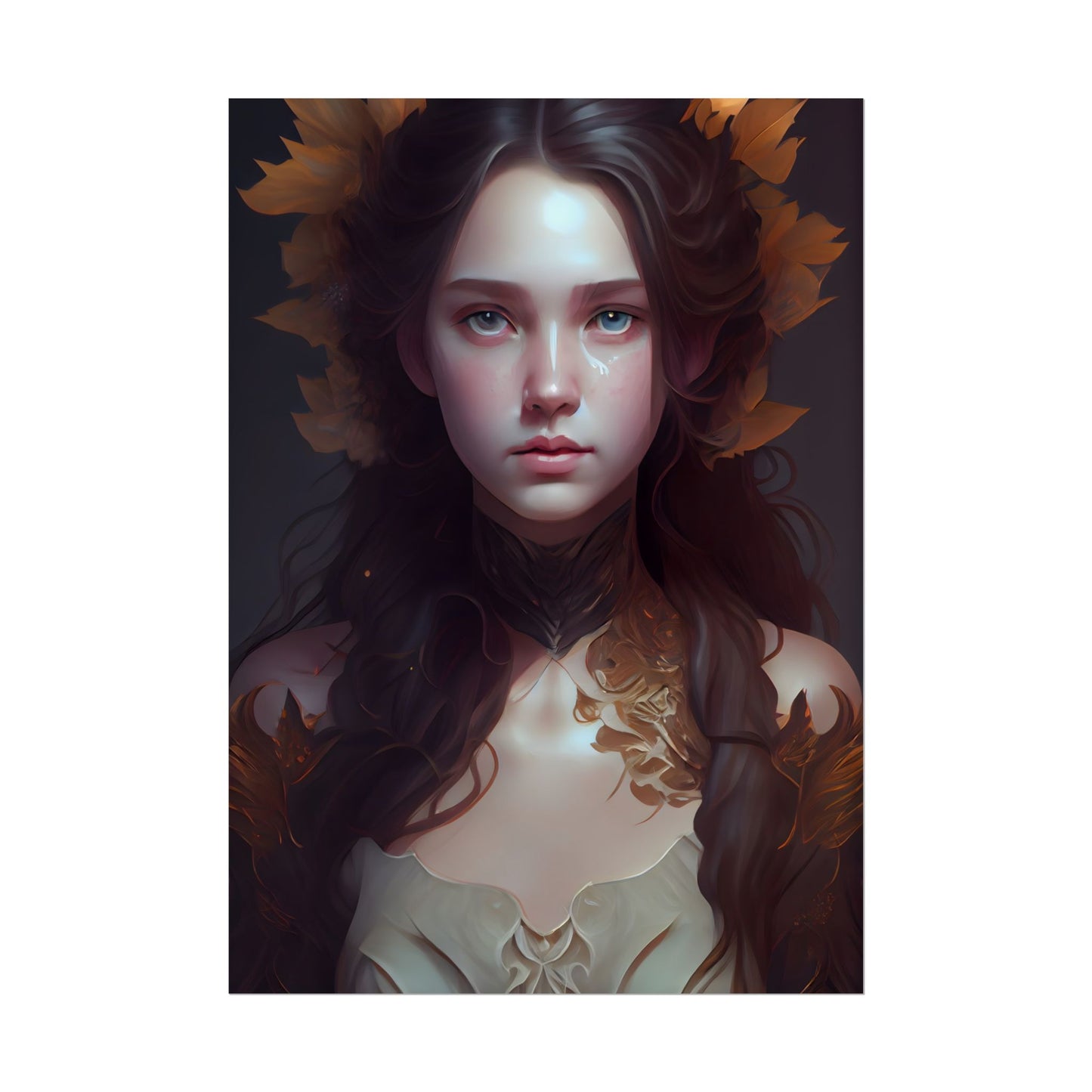 Brown Hair Female Portrait: Artistic Style Digital Art - Poster