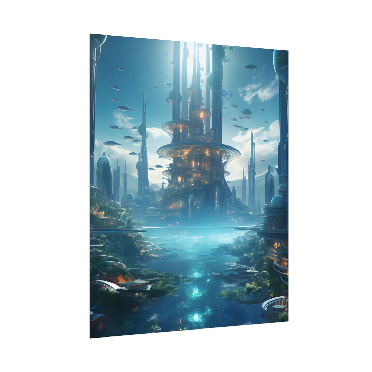 Underwater Futuristic City: Submerged Metropol Digital Artwork - Poster