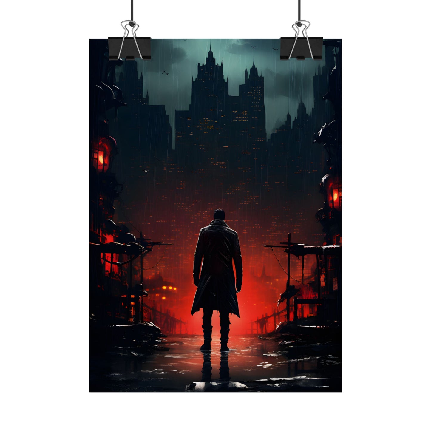 Urban Fantasy Detective: Cityscape at Dusk - Noir Artwork - Poster