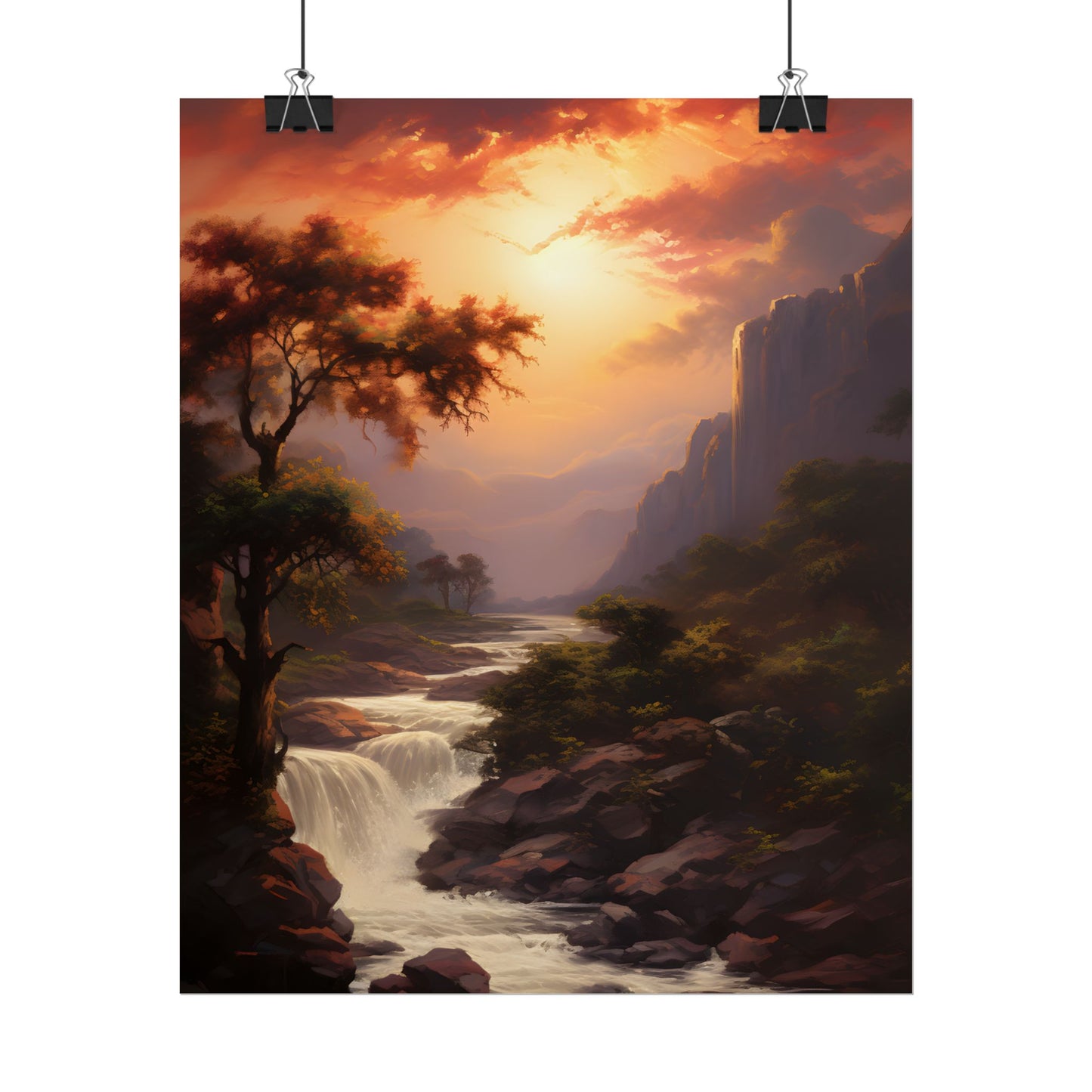 Breathtaking Waterfall Oil Painting: Meticulous Artwork - Poster