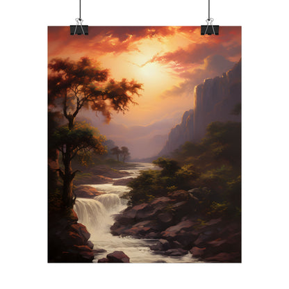 Breathtaking Waterfall Oil Painting: Meticulous Artwork - Poster