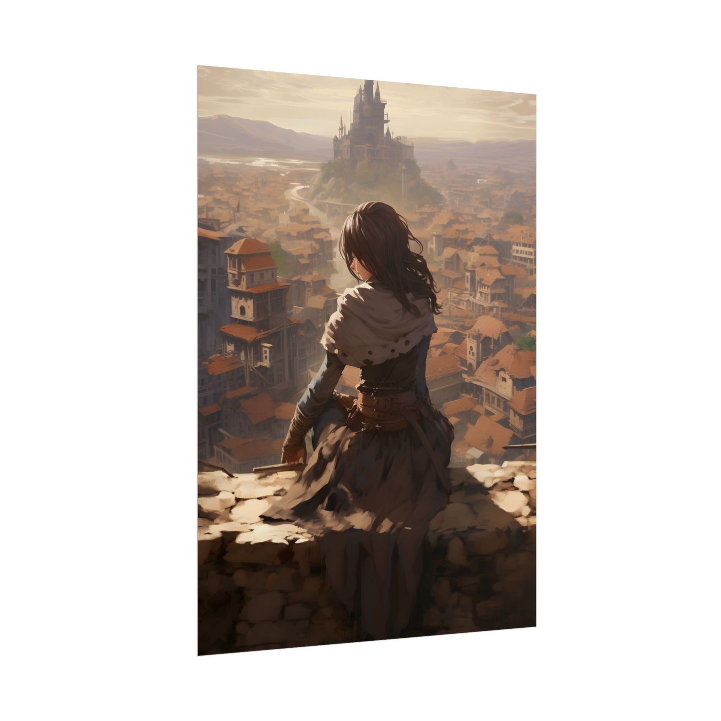 Dramatic Character Illustration: Bird's Eye View in Motion - Poster