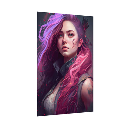 Astonishing Female Portrait: Stylized Pink Hair Artwork in Dre - Poster