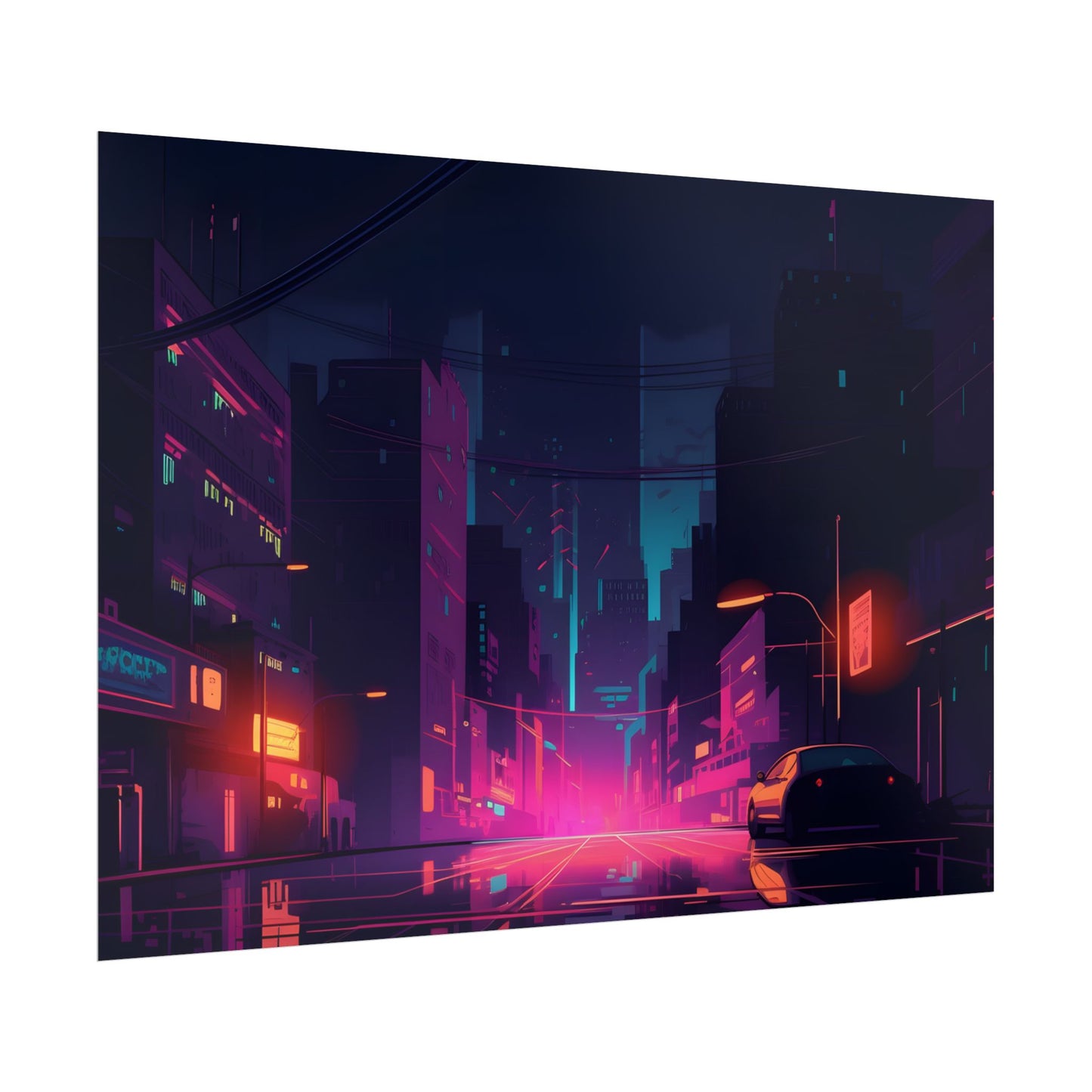 Cyberpunk Night: Moody Cityscape with Unique Architecture - Poster