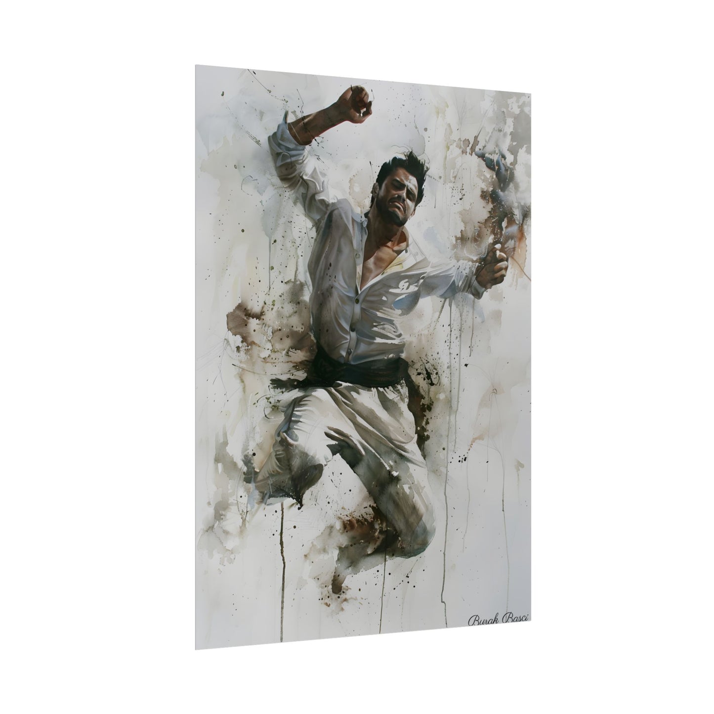 Watercolor Artwork: Man Dancing in Dynamic Movement - Poster