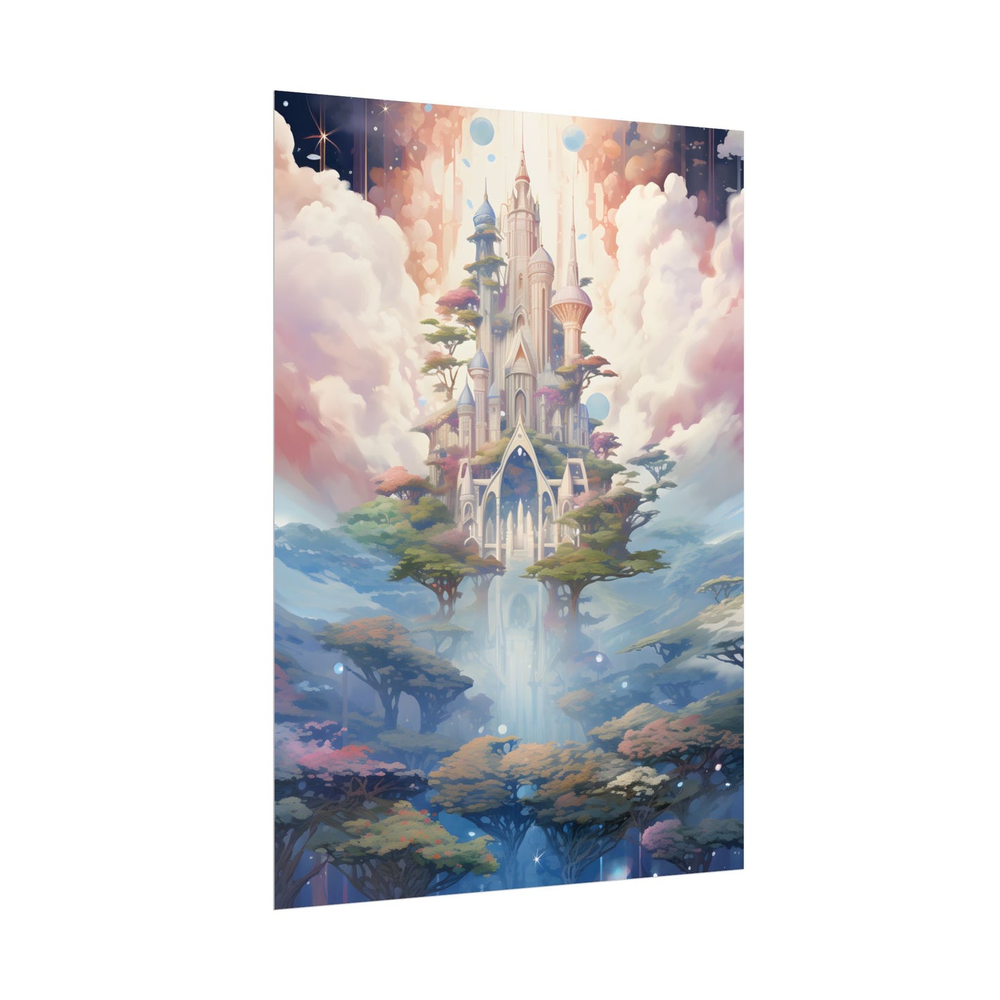 Surreal Floating City in Celestial Fantasy: A Dreamlike Digital Artwork - Poster