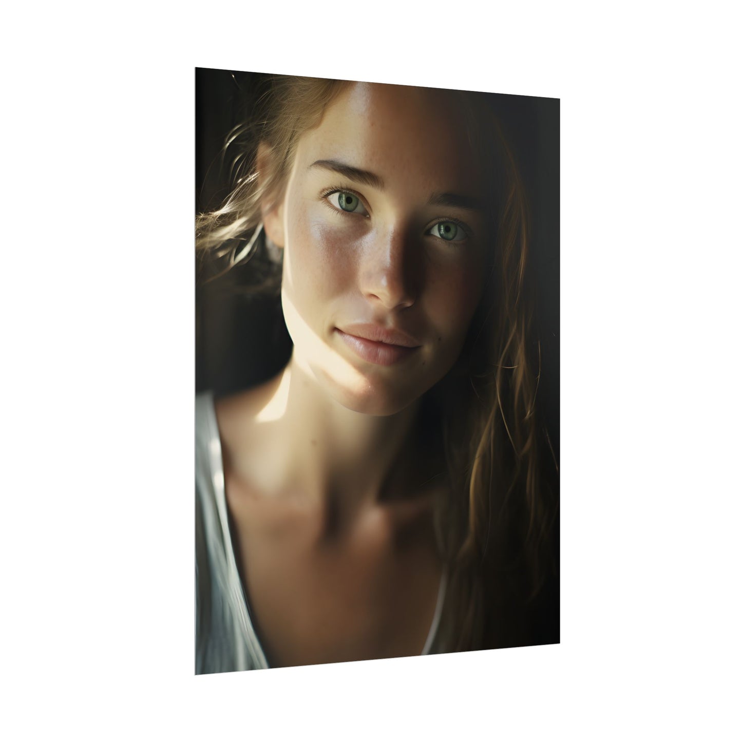 Grinning Woman: Close-Up Portrait with Joyful Expression - Poster