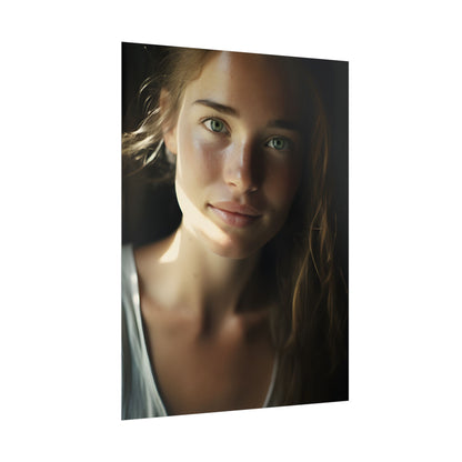 Grinning Woman: Close-Up Portrait with Joyful Expression - Poster