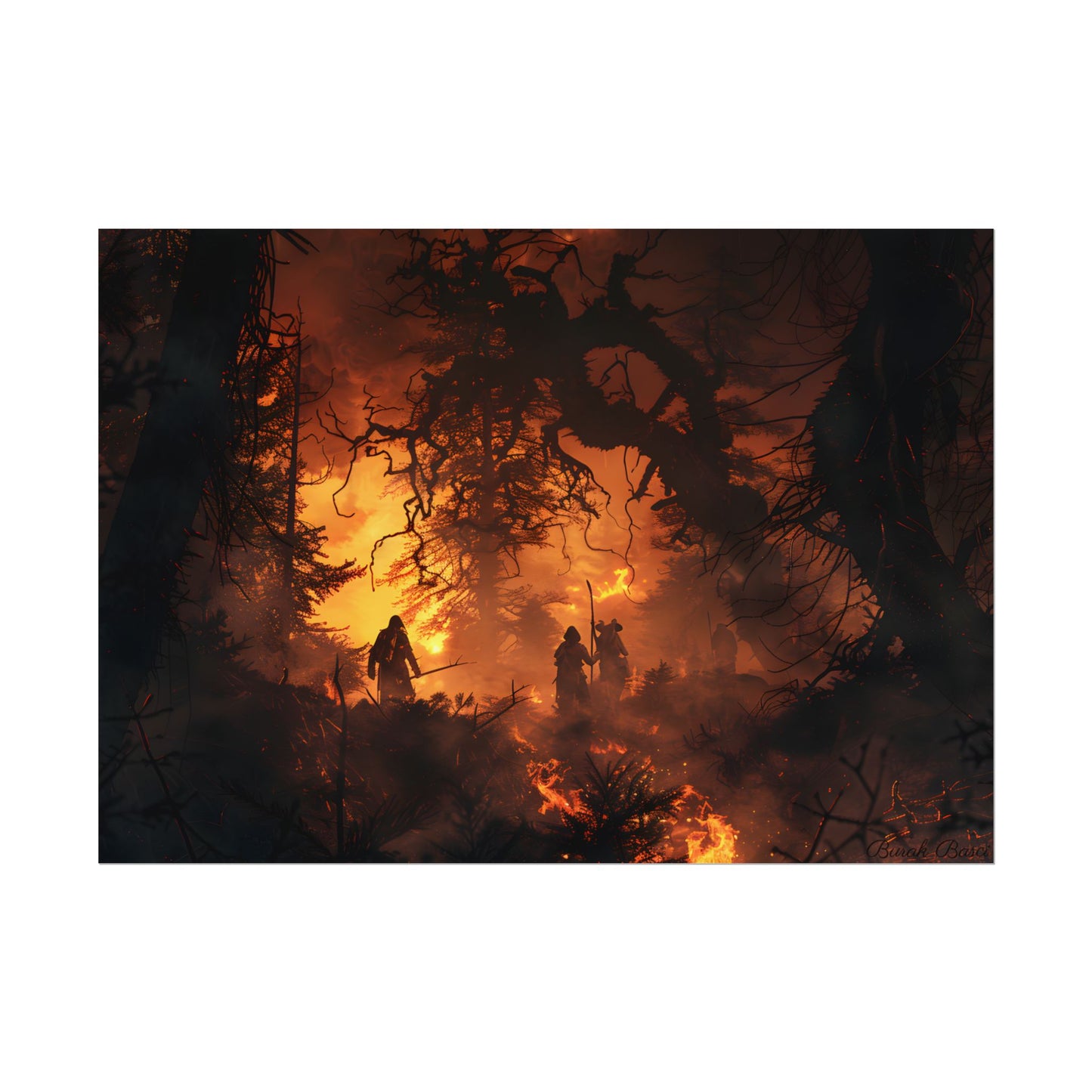 Misty Sunset Forest: Group Gathering - Poster