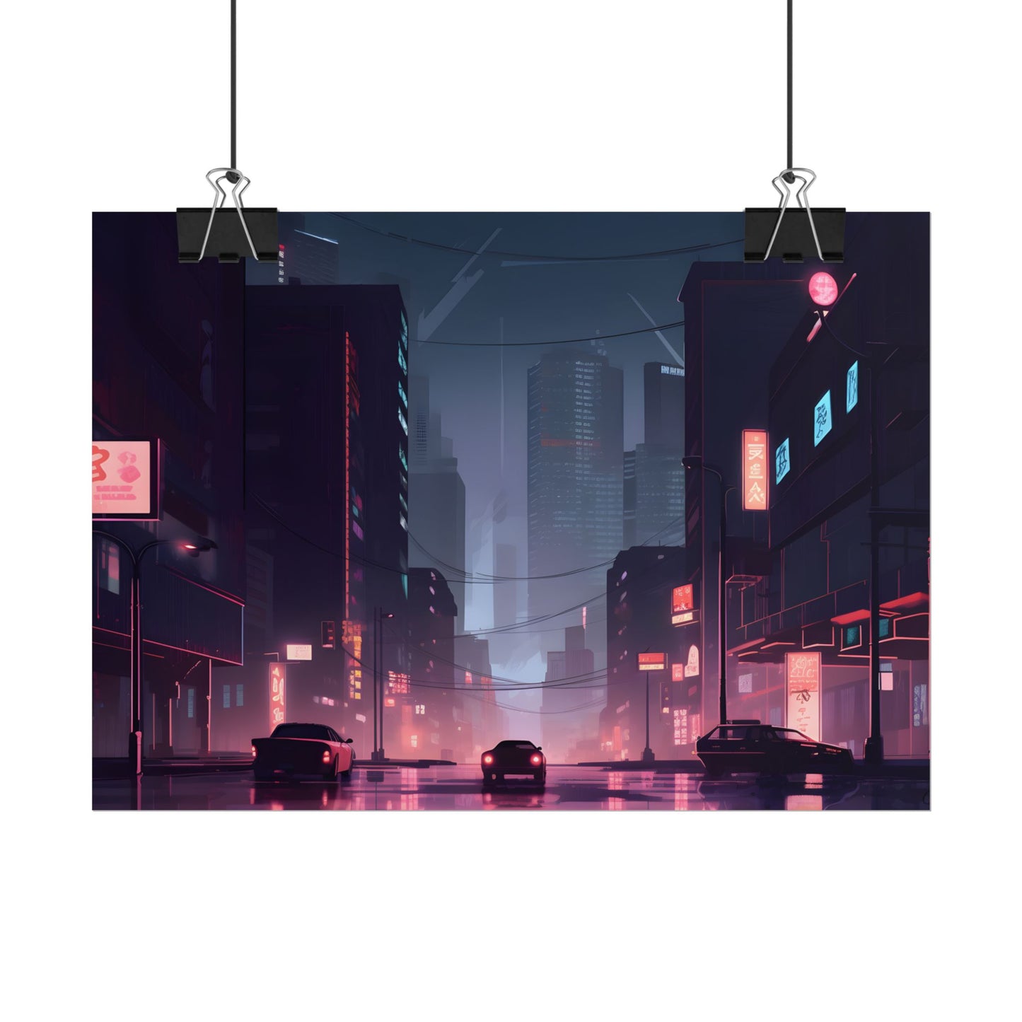 Cyberpunk Night: Melancholic Cityscape - Poster