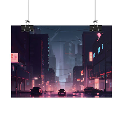 Cyberpunk Night: Melancholic Cityscape - Poster