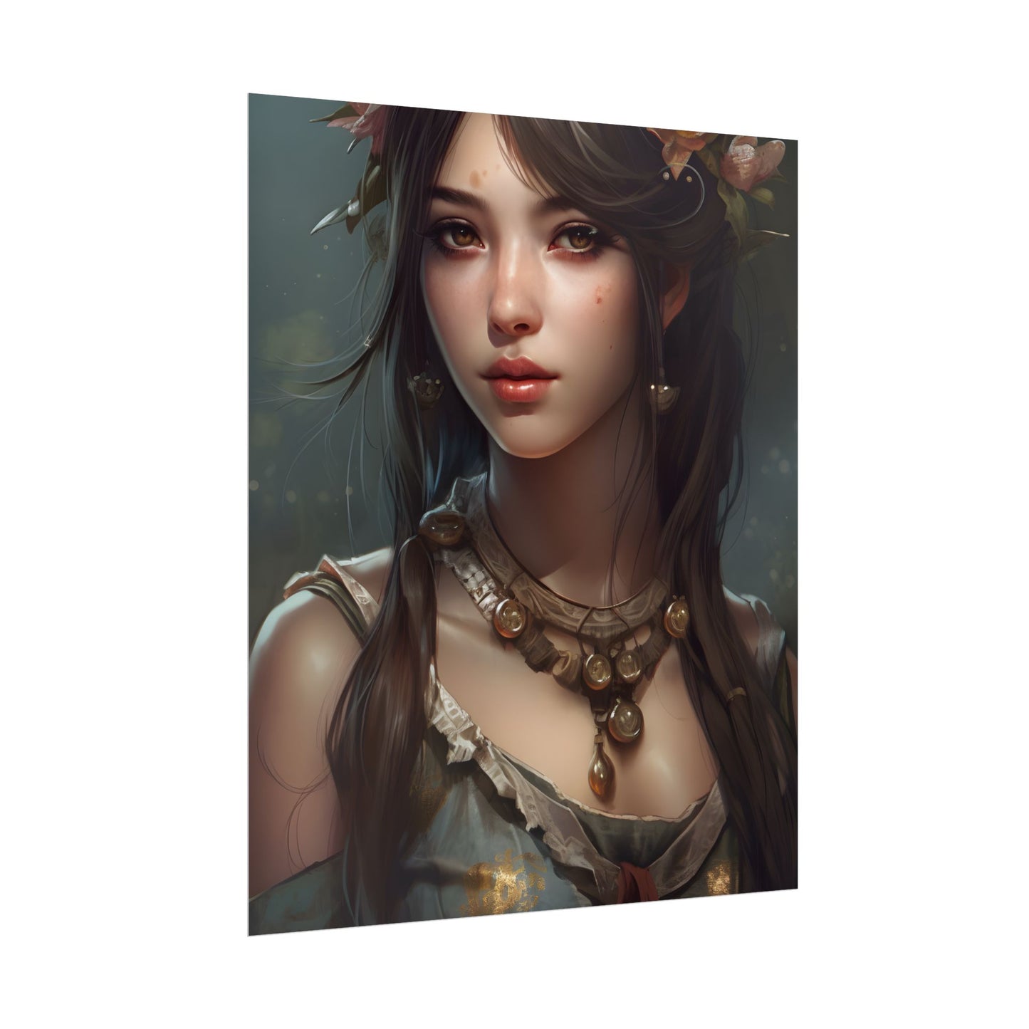 Realistic Female Portrait: Black Haired Beauty - Poster