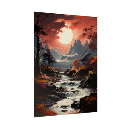 Breathtaking Waterfall Oil Painting: A Realistic Artwork - Poster