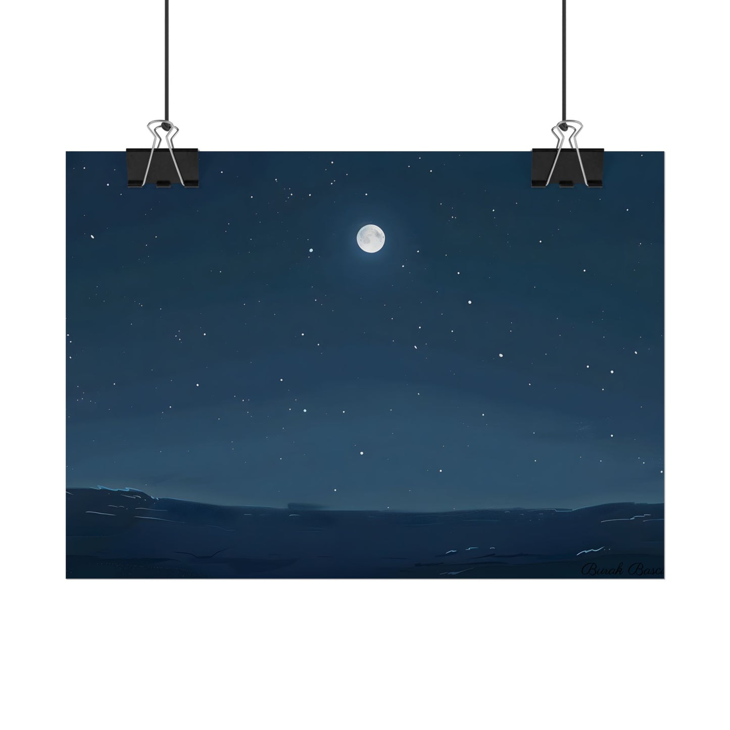 Starry Night Sky: Minimalist Beauty in Blue - Poster
