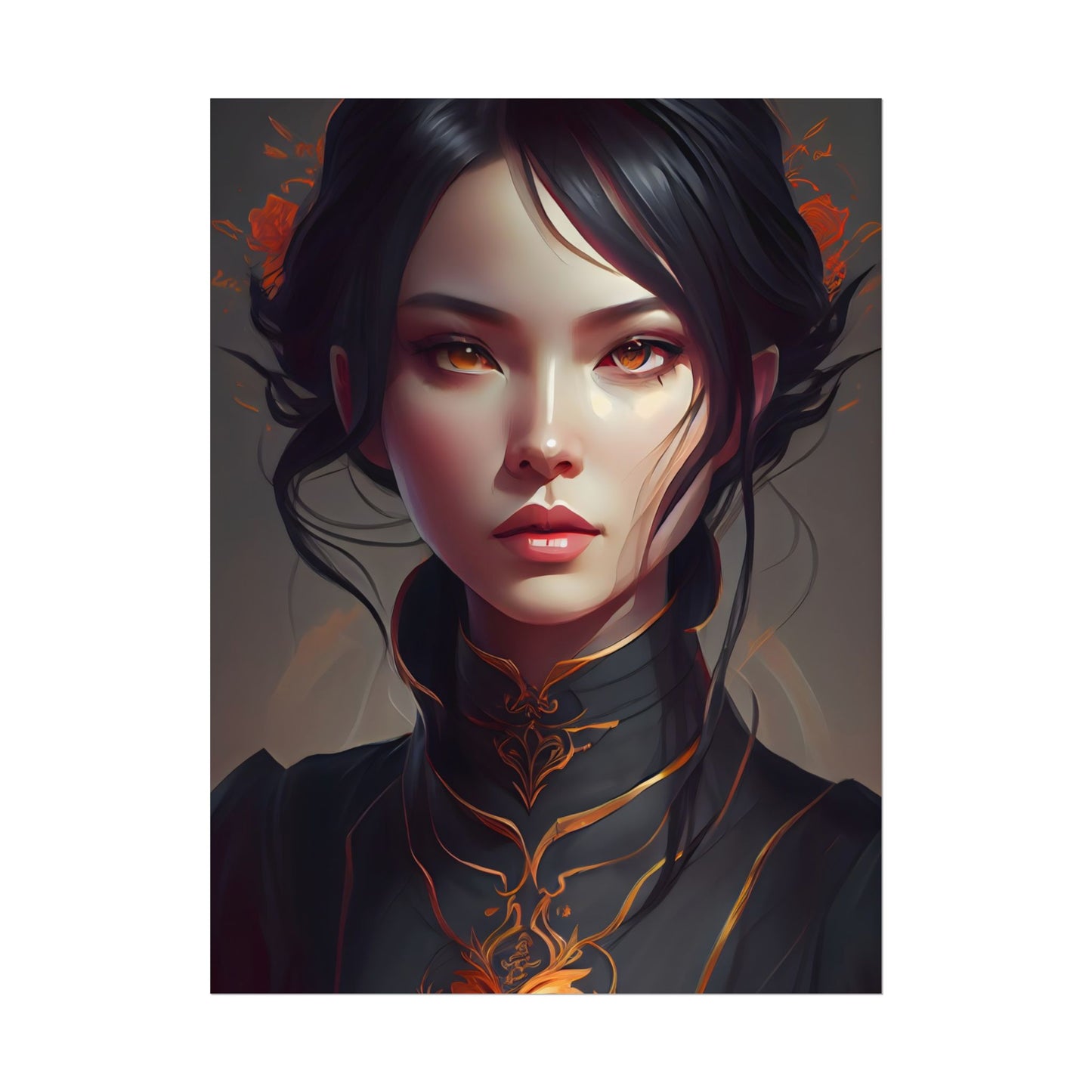 Realistic Female Portrait in Elegant Dress - Poster