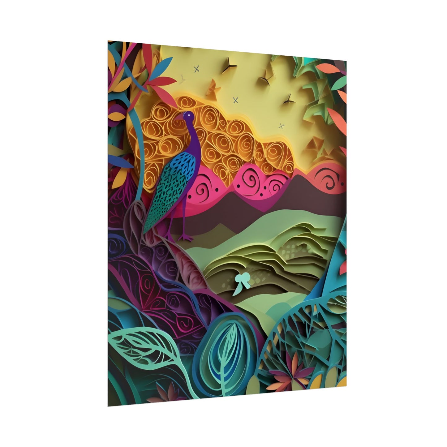 Vibrant Indian Quilling Art: Traditional Landscape Decoration - Poster