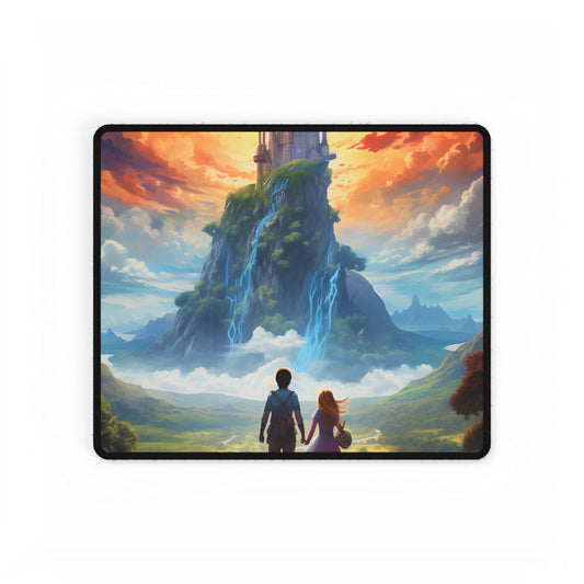 Serene Natural Scene: Girl and Boy in Outdoor Meadow - Desk Mat