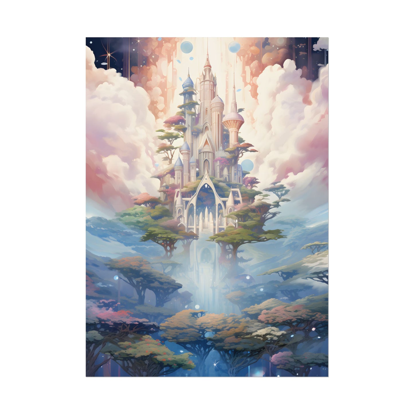 Surreal Floating City in Celestial Fantasy: A Dreamlike Digital Artwork - Poster
