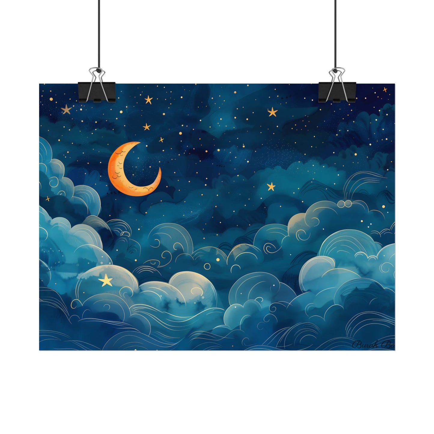 Whimsical Dreamy Night Sky: Small Town Illuminated by Pastel Stars - Poster