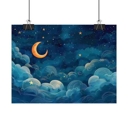 Whimsical Dreamy Night Sky: Small Town Illuminated by Pastel Stars - Poster