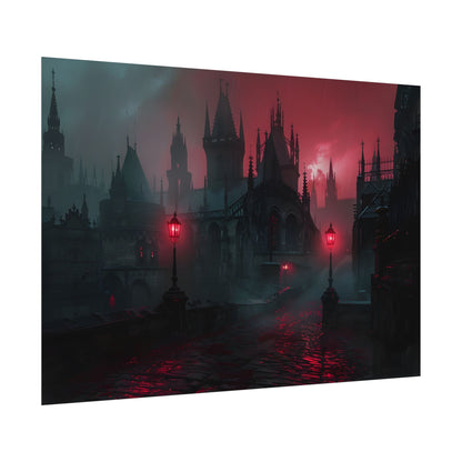 Dark Gothic Cityscape: Misty Twilight Artwork - Poster