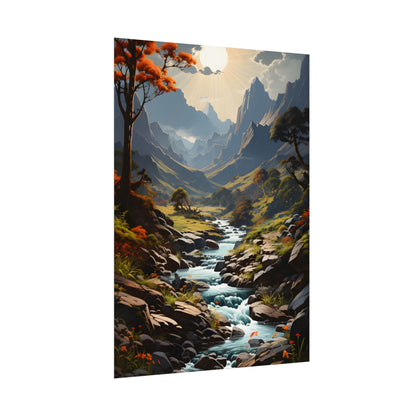 Majestic Waterfall Oil Painting: A Captivating Artwork - Poster
