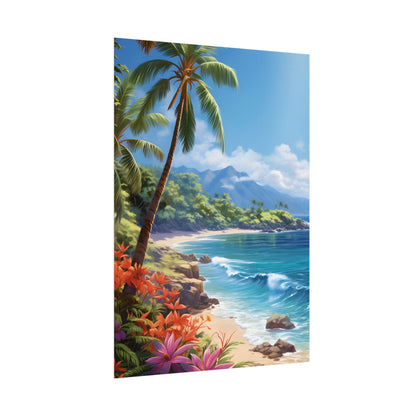 Tropical Paradise: Serene Island Oasis in Tranquil Blue Skies - Poster