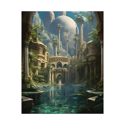 Majestic Desert Oasis: Arabian Nights-Inspired Bird's Eye View - Poster