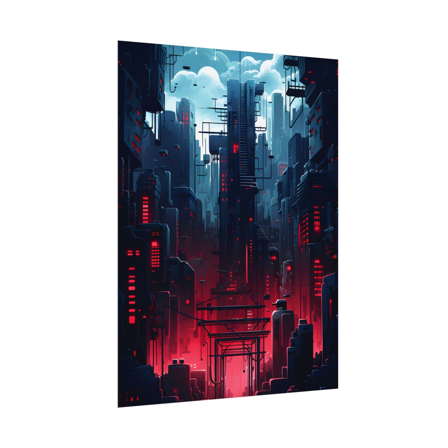 Cyberpunk Melancholy: A Nightly Cityscape Digital Art - Poster