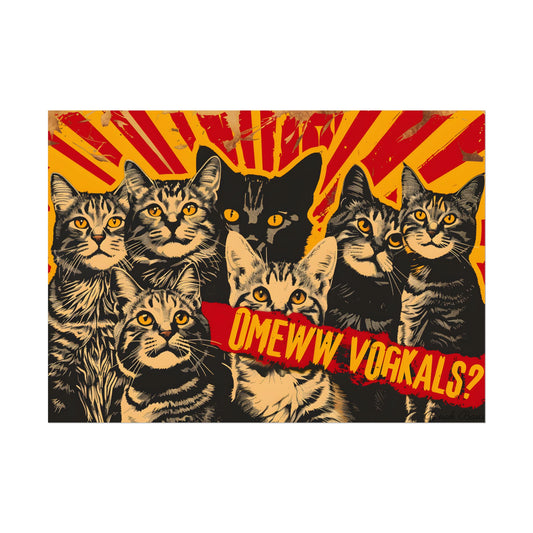 Soviet-Style Cats: Red Background Art Piece - Poster