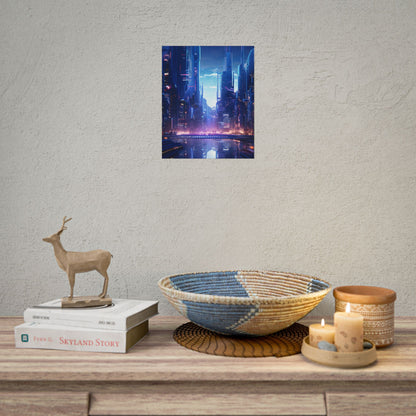 Dystopian Cyberpunk Cityscape: Glowing Neon Lights - Poster