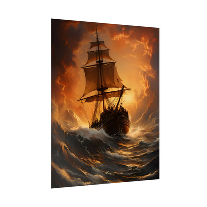 Majestic Storm Ship: Oil Painting Masterpiece - Poster