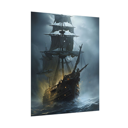 Ghostly Pirate Voyage: Historic Sea Travel Digital Art - Poster