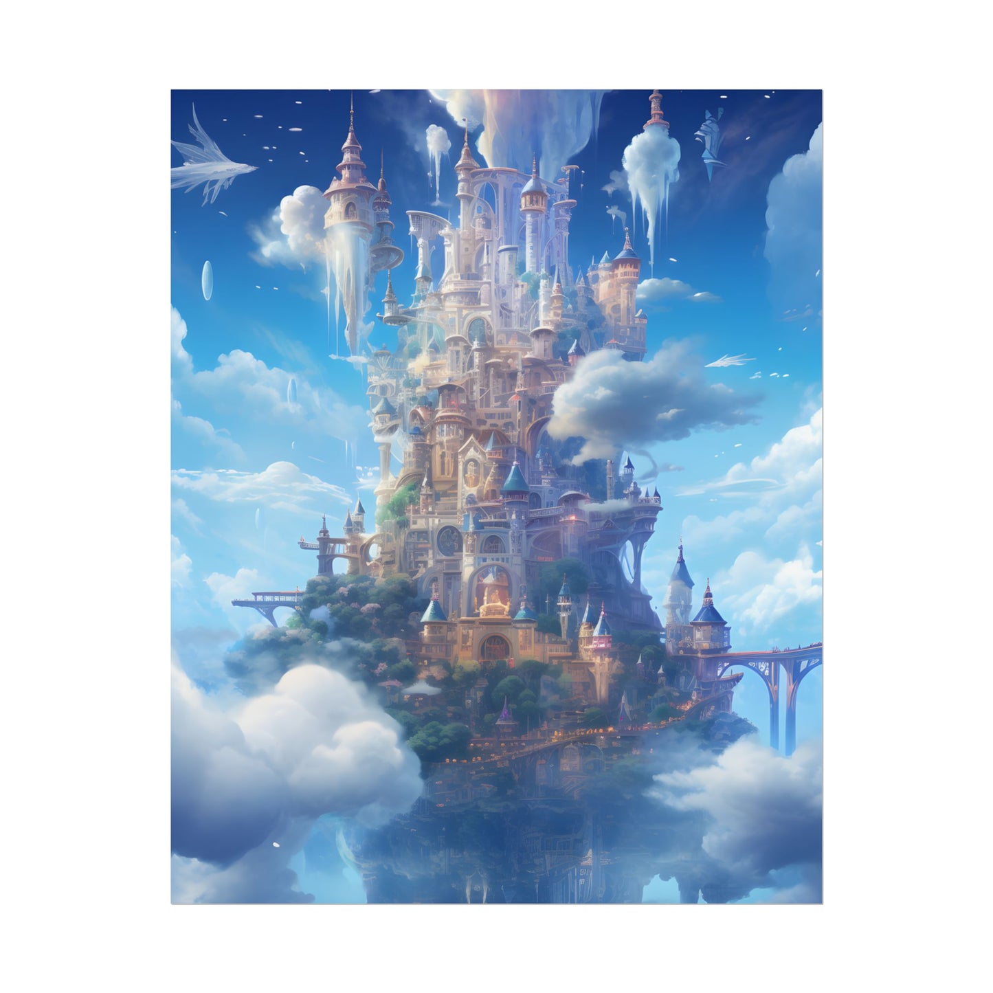 Floating City in Celestial Fantasy Realm: Dreamlike Digital Art - Poster