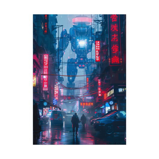 Futuristic City Pulse: Neon Lights Digital Artwork - Poster