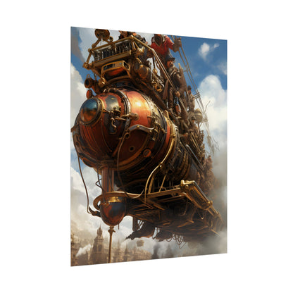 Thrilling Steampunk Sky-Liner: Racing Steam Locomotive on Colum - Poster