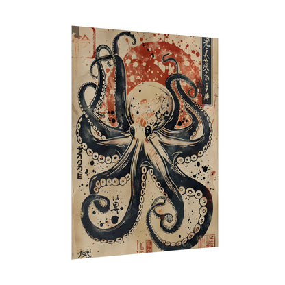 Stylized Octopus: Vibrant Japanese Ukiyo-E Artwork - Poster