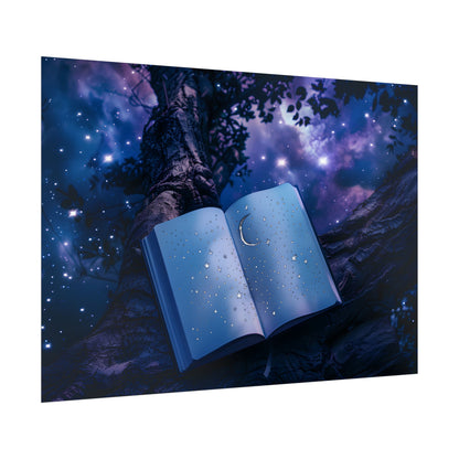 Mystical Night Sky: Celestial Dreams with Crescent Moon and Stars - Poster