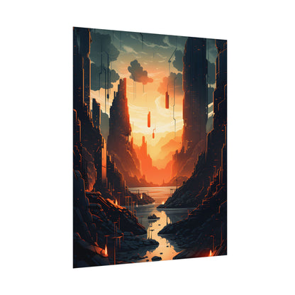 Cyberpunk Metropolis Ablaze: Nocturnal Digital Masterpiece - Poster