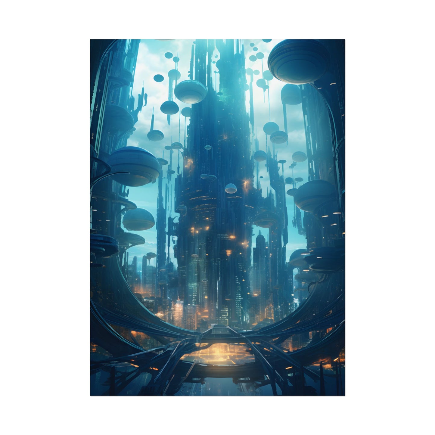 Underwater City of the Future: Modern Metropolis Digital Art - Poster