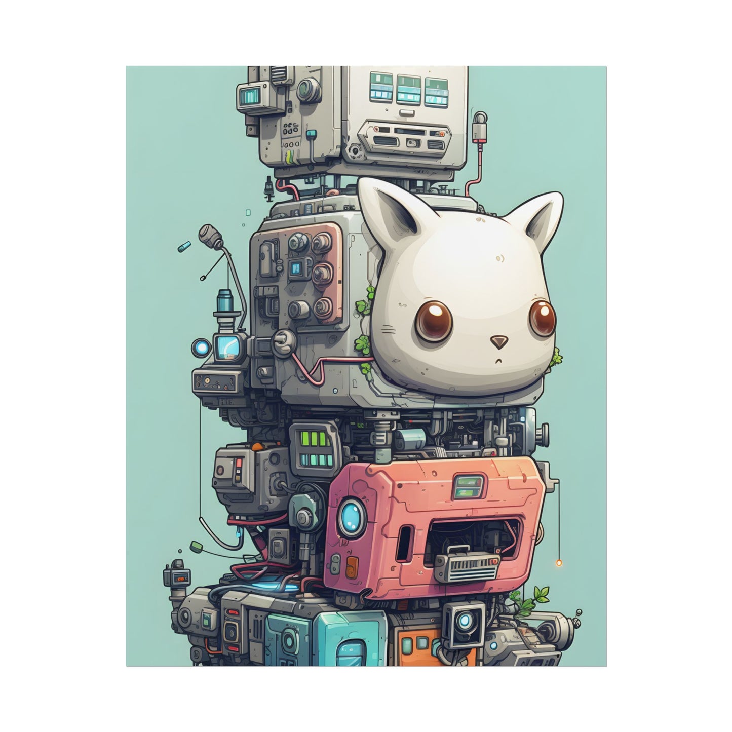 Mysterious Pixel Pets in Futuristic Room: Cyberpunk Artwork - Poster