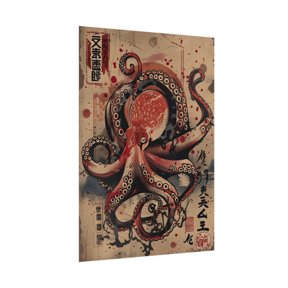 Stylized Octopus in Ukiyo-E Style: Japanese Artwork - Poster
