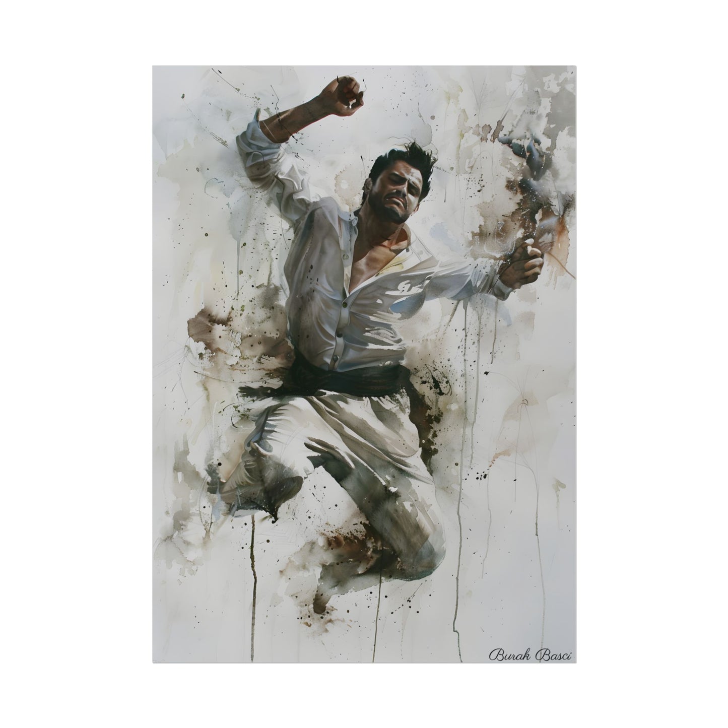 Watercolor Artwork: Man Dancing in Dynamic Movement - Poster