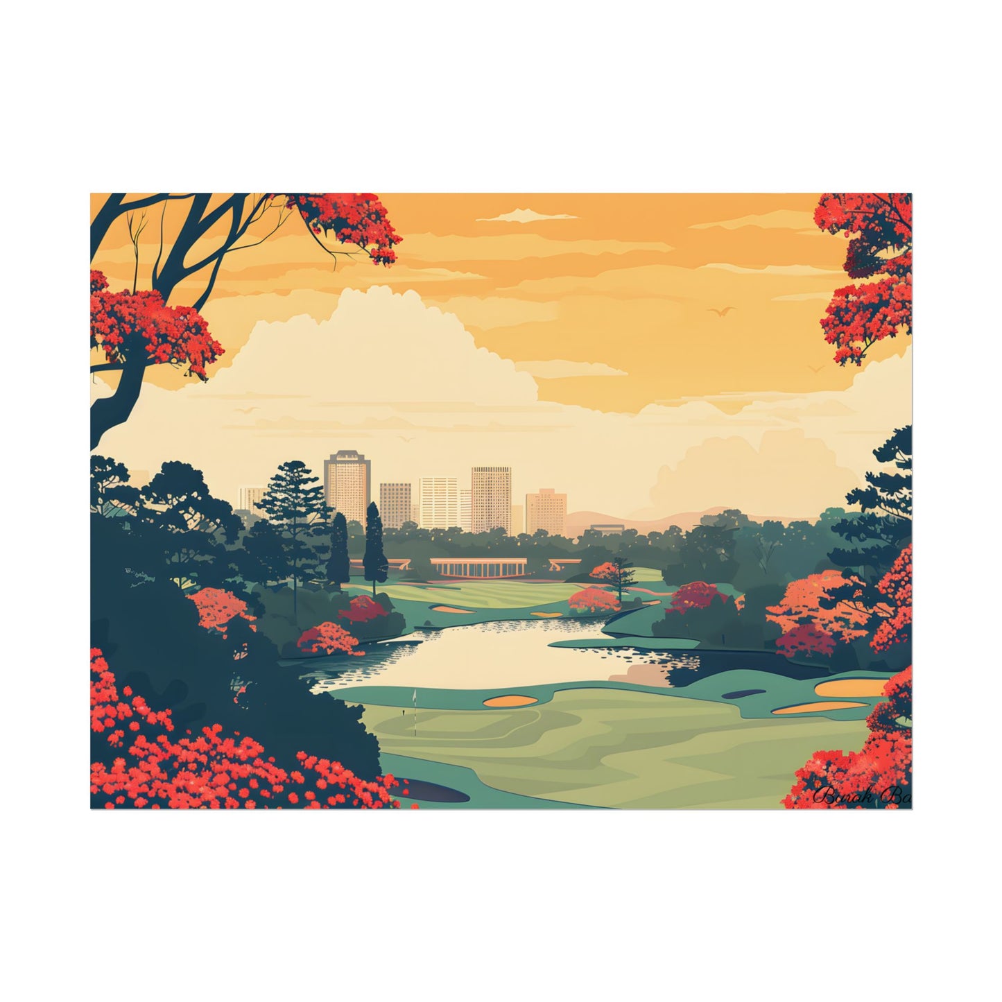 Retro-Style Augusta Georgia Golf Course: Vibrant Illustration Art - Poster
