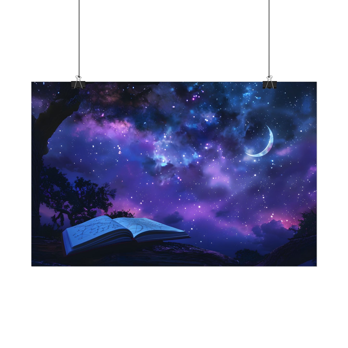 Mystical Night Sky: Stars and Crescent Moon - Poster