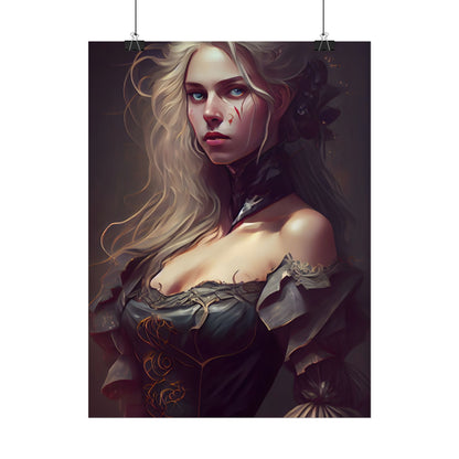 Blonde Female Portrait in a Dress: Stunning Artwork - Poster
