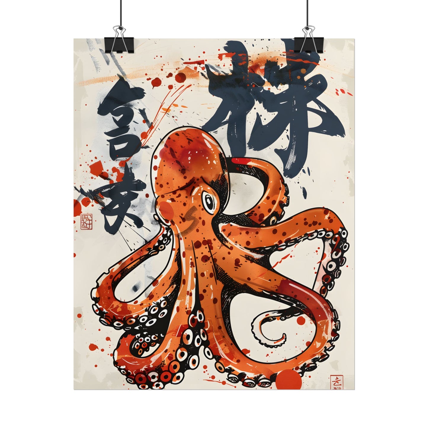 Traditional Japanese Octopus Art: Ukiyo-e Style Mural - Poster