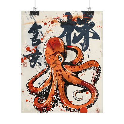 Traditional Japanese Octopus Art: Ukiyo-e Style Mural - Poster