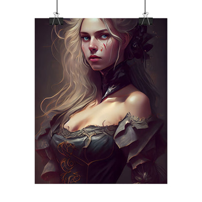 Blonde Female Portrait in a Dress: Stunning Artwork - Poster