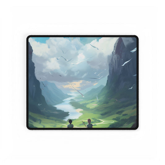 Tranquil Meadow Figures: Realistic Painting of People - Desk Mat